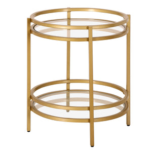 Homeroots 22" Brass And Clear Glass And Steel Round End Table With Shelf   543812