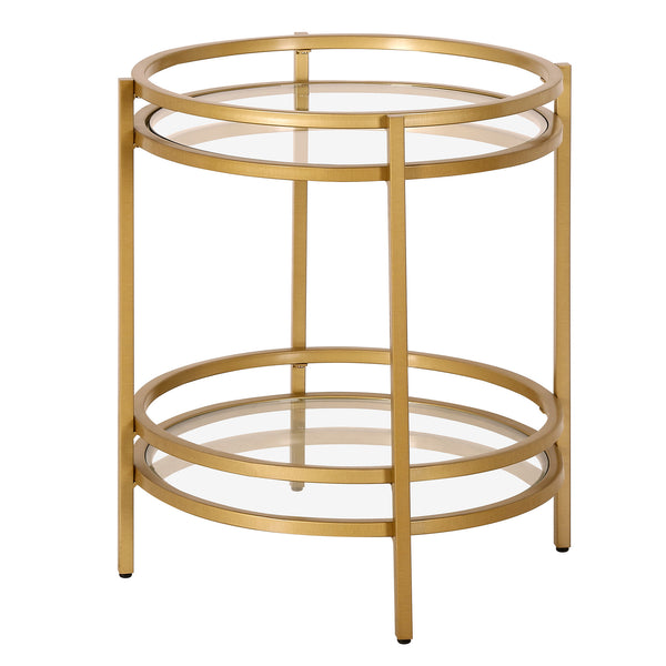 Homeroots 22" Brass And Clear Glass And Steel Round End Table With Shelf   543812