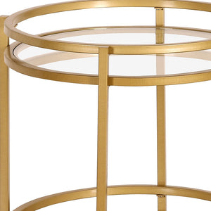Homeroots 22" Brass And Clear Glass And Steel Round End Table With Shelf   543812