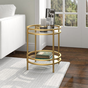Homeroots 22" Brass And Clear Glass And Steel Round End Table With Shelf   543812