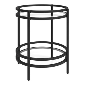 Homeroots 22" Black And Clear Glass And Steel Round End Table With Shelf   543813