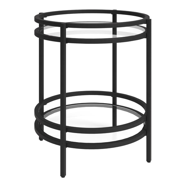 Homeroots 22" Black And Clear Glass And Steel Round End Table With Shelf   543813
