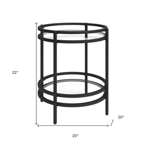 Homeroots 22" Black And Clear Glass And Steel Round End Table With Shelf   543813