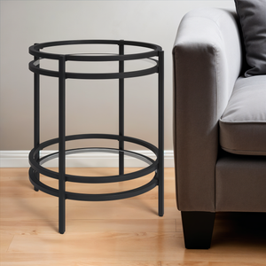Homeroots 22" Black And Clear Glass And Steel Round End Table With Shelf   543813