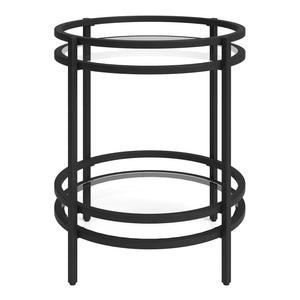 Homeroots 22" Black And Clear Glass And Steel Round End Table With Shelf   543813