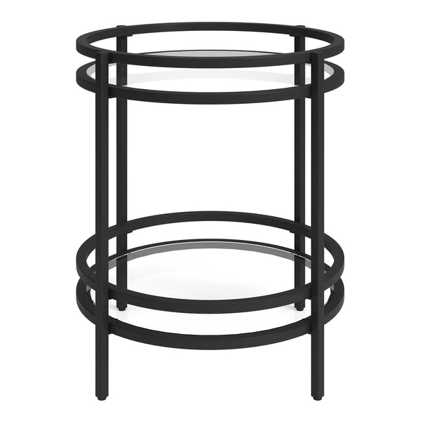 Homeroots 22" Black And Clear Glass And Steel Round End Table With Shelf   543813