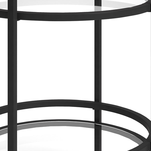 Homeroots 22" Black And Clear Glass And Steel Round End Table With Shelf   543813