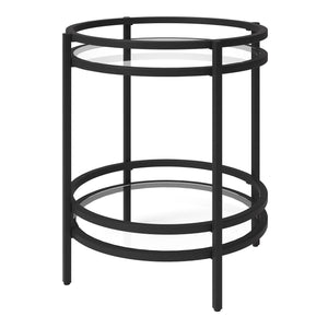Homeroots 22" Black And Clear Glass And Steel Round End Table With Shelf   543813