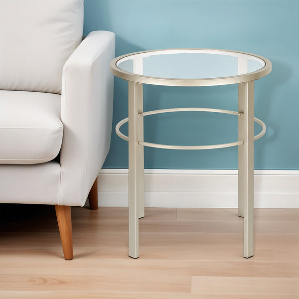 Homeroots 22" Silver And Clear Glass And Steel Round End Table   543814
