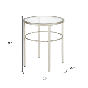 Homeroots 22" Silver And Clear Glass And Steel Round End Table   543814