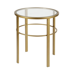 Homeroots 22" Brass And Clear Glass And Steel Round End Table   543816