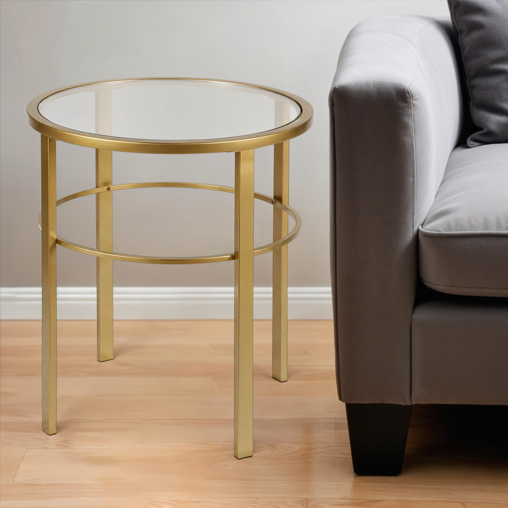 Homeroots 22" Brass And Clear Glass And Steel Round End Table   543816