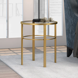 Homeroots 22" Brass And Clear Glass And Steel Round End Table   543816