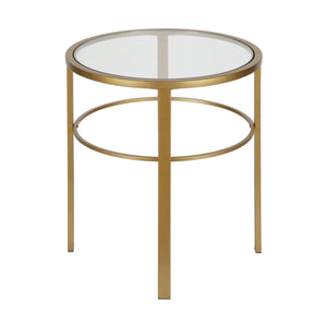 Homeroots 22" Brass And Clear Glass And Steel Round End Table   543816