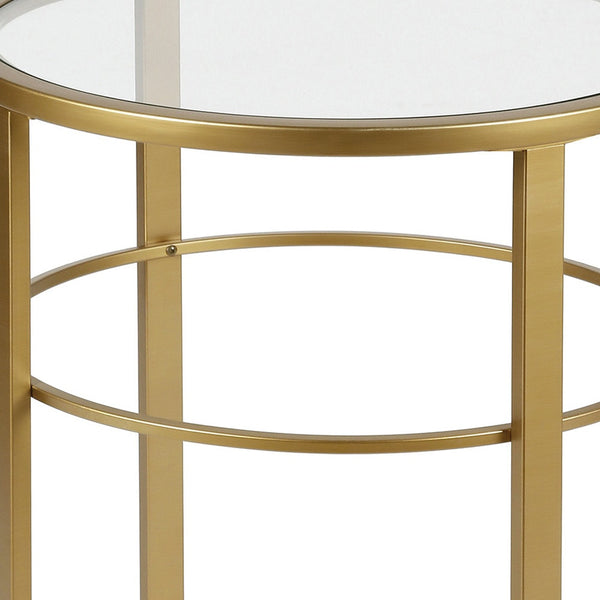 Homeroots 22" Brass And Clear Glass And Steel Round End Table   543816