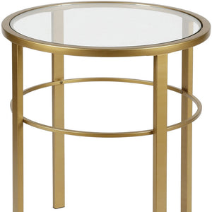 Homeroots 22" Brass And Clear Glass And Steel Round End Table   543816