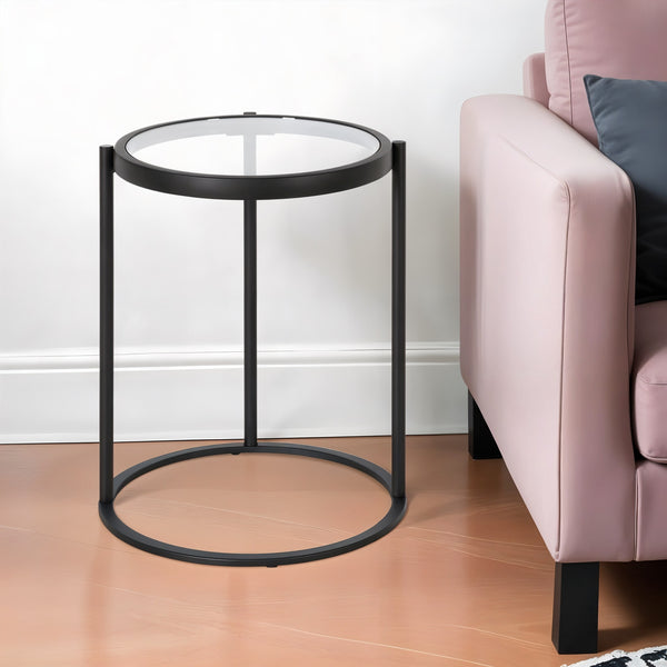 Homeroots 20" Black And Clear Glass And Steel Round End Table   543819
