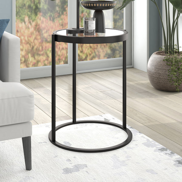Homeroots 20" Black And Clear Glass And Steel Round End Table   543819