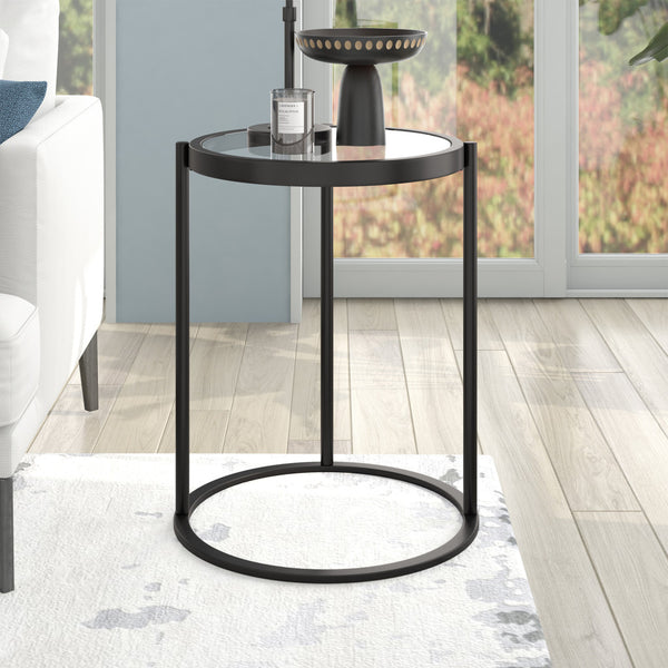 Homeroots 20" Black And Clear Glass And Steel Round End Table   543819