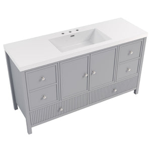English Elm 60" Freestanding Bathroom Vanity Fluted Fronts Soft Close Drawers Drop-in Sink Blue Gray N817P404100B