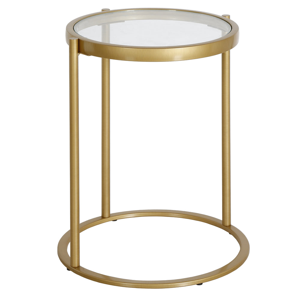 Homeroots 20" Brass And Clear Glass And Steel Round End Table   543820
