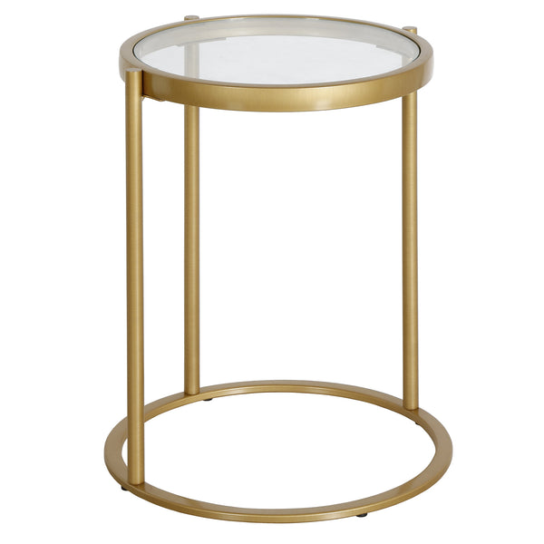 Homeroots 20" Brass And Clear Glass And Steel Round End Table   543820