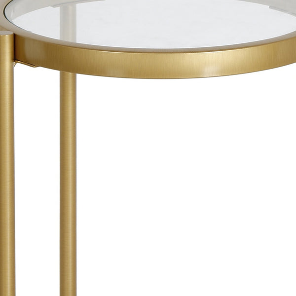 Homeroots 20" Brass And Clear Glass And Steel Round End Table   543820