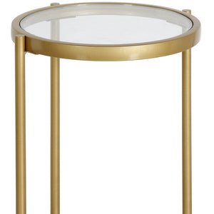 Homeroots 20" Brass And Clear Glass And Steel Round End Table   543820