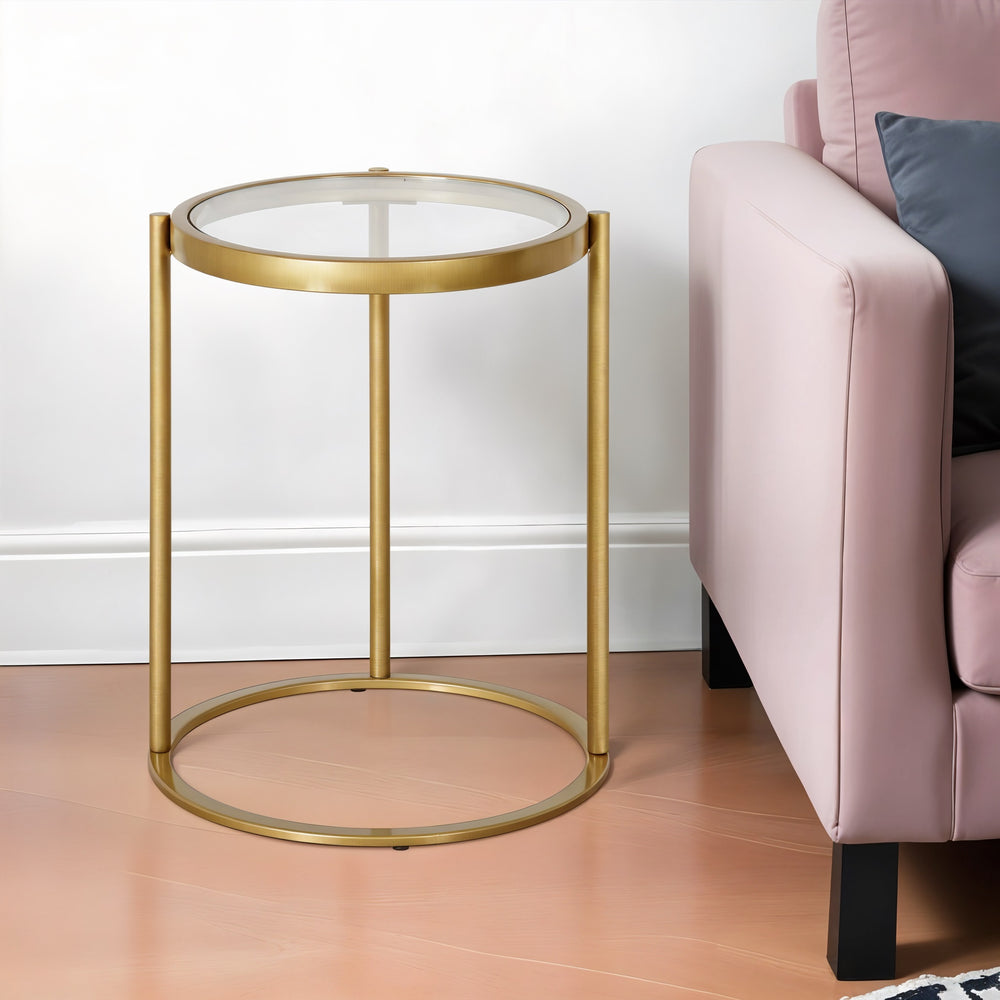 Homeroots 20" Brass And Clear Glass And Steel Round End Table   543820
