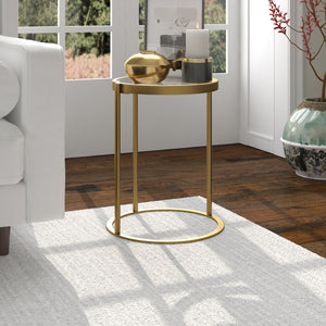 Homeroots 20" Brass And Clear Glass And Steel Round End Table   543820