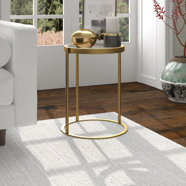 Homeroots 20" Brass And Clear Glass And Steel Round End Table   543820