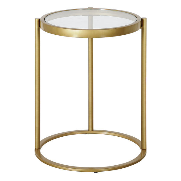 Homeroots 20" Brass And Clear Glass And Steel Round End Table   543820