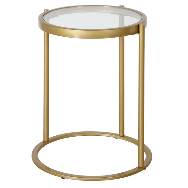 Homeroots 20" Brass And Clear Glass And Steel Round End Table   543820