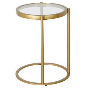 Homeroots 20" Brass And Clear Glass And Steel Round End Table   543820