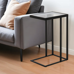 Homeroots 25" Black And Clear Glass And Steel End Table   543826