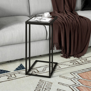 Homeroots 25" Black And Clear Glass And Steel End Table   543826
