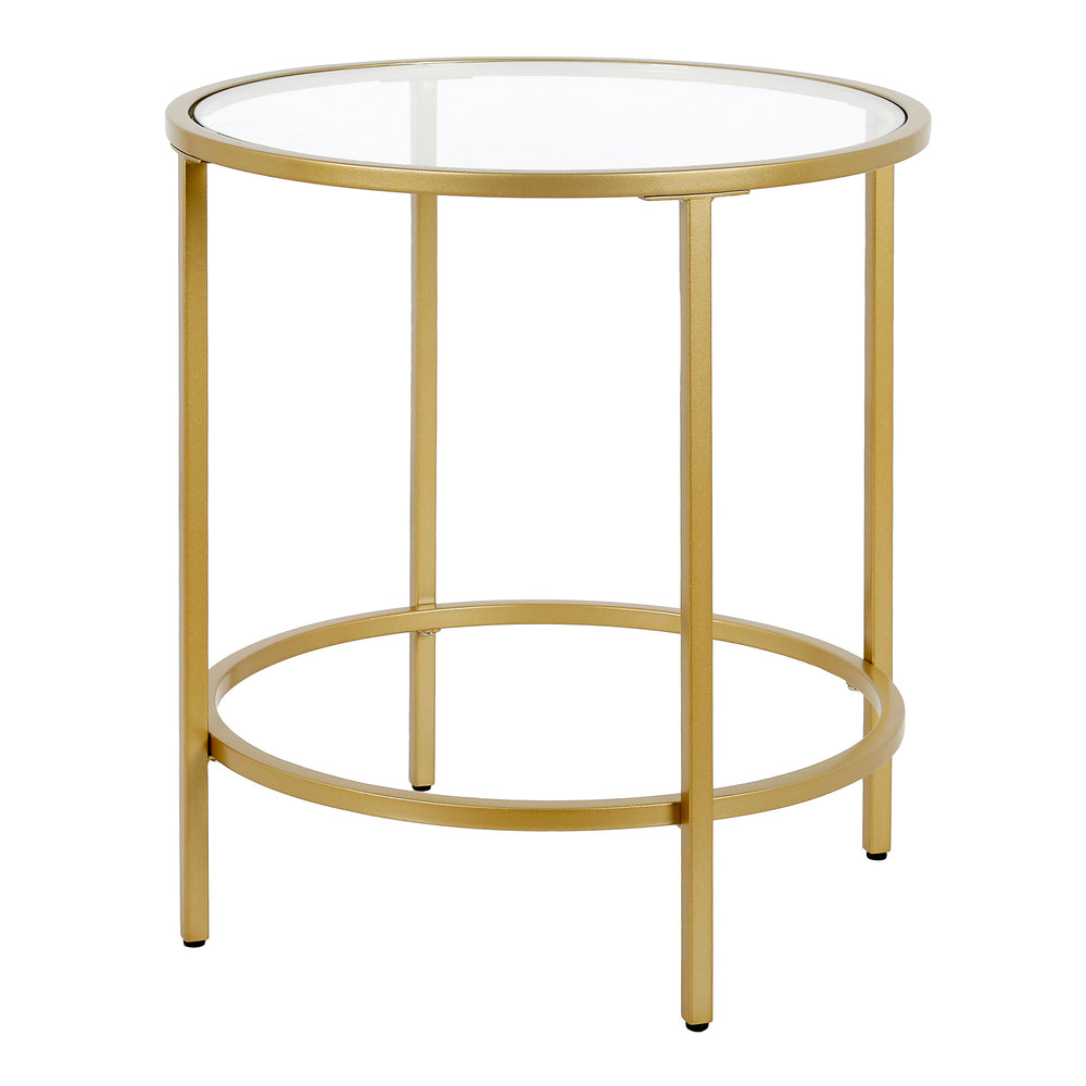 Homeroots 22" Brass And Clear Glass And Steel Round End Table   543828
