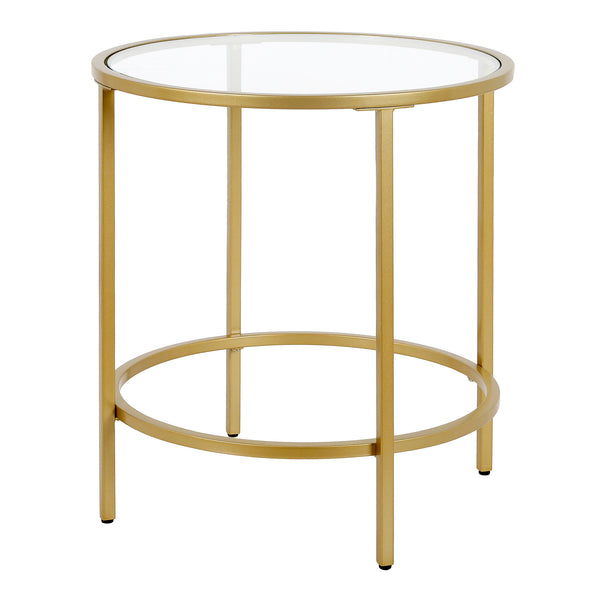 Homeroots 22" Brass And Clear Glass And Steel Round End Table   543828