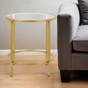 Homeroots 22" Brass And Clear Glass And Steel Round End Table   543828