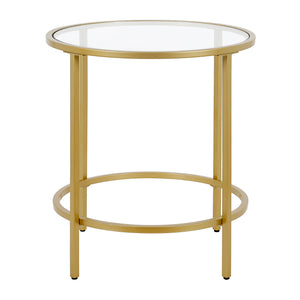 Homeroots 22" Brass And Clear Glass And Steel Round End Table   543828