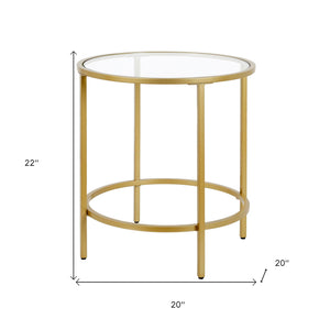 Homeroots 22" Brass And Clear Glass And Steel Round End Table   543828