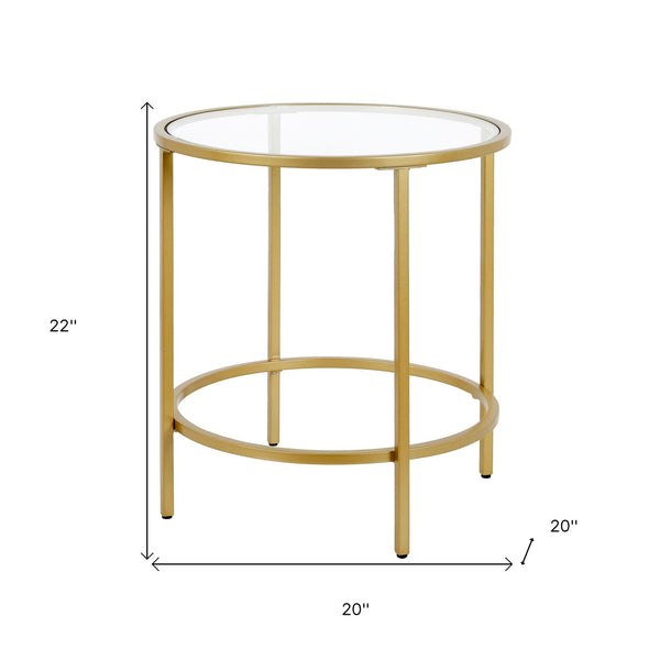 Homeroots 22" Brass And Clear Glass And Steel Round End Table   543828