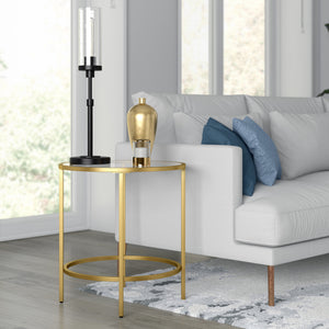 Homeroots 22" Brass And Clear Glass And Steel Round End Table   543828