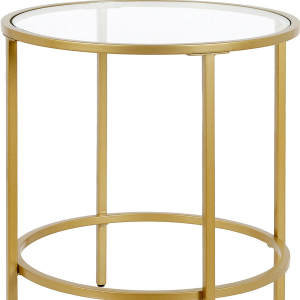 Homeroots 22" Brass And Clear Glass And Steel Round End Table   543828