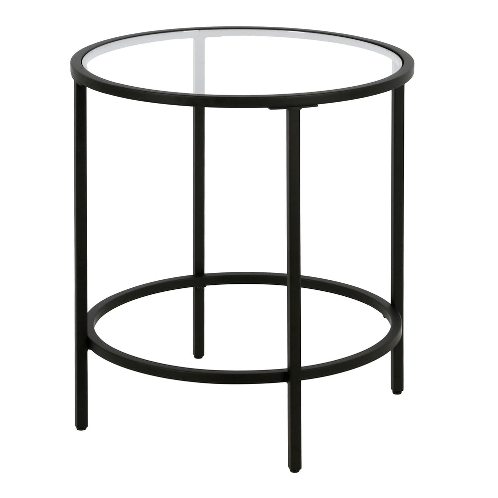 Homeroots 22" Black And Clear Glass And Steel Round End Table   543829