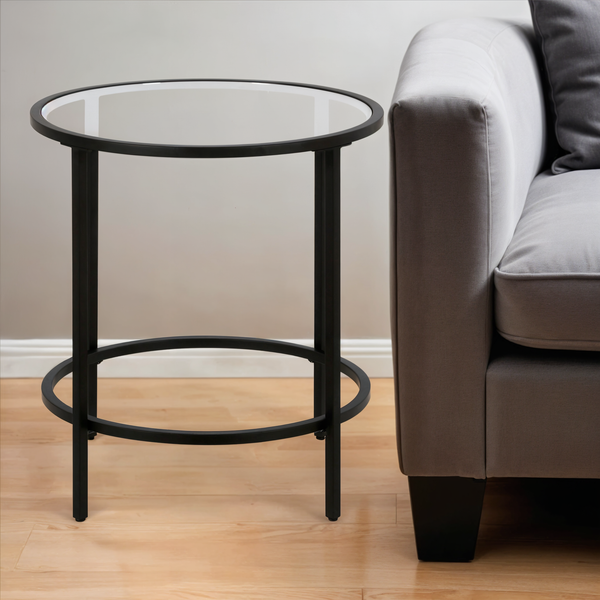 Homeroots 22" Black And Clear Glass And Steel Round End Table   543829