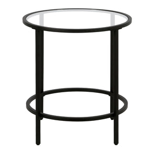 Homeroots 22" Black And Clear Glass And Steel Round End Table   543829