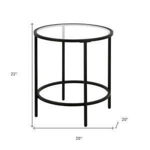 Homeroots 22" Black And Clear Glass And Steel Round End Table   543829