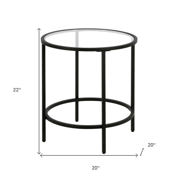 Homeroots 22" Black And Clear Glass And Steel Round End Table   543829