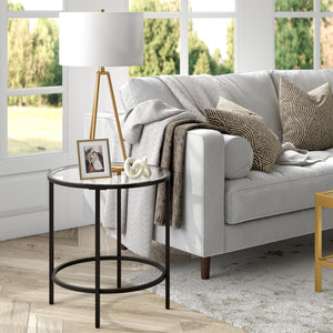 Homeroots 22" Black And Clear Glass And Steel Round End Table   543829